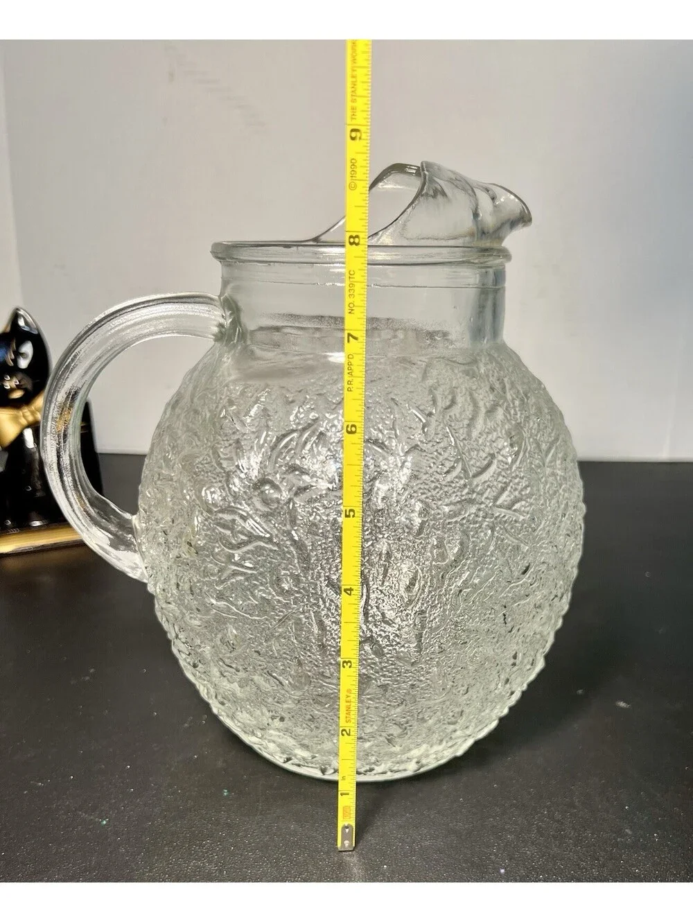 Anchor Hocking 1960s Lido Milano Clear Crinkle Ball Pitcher, 5x8.75”